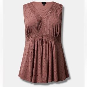 Torrid Mixed Eyelet Sisterhood Babydoll Top Rose Taupe Boho Lace Cottagecore